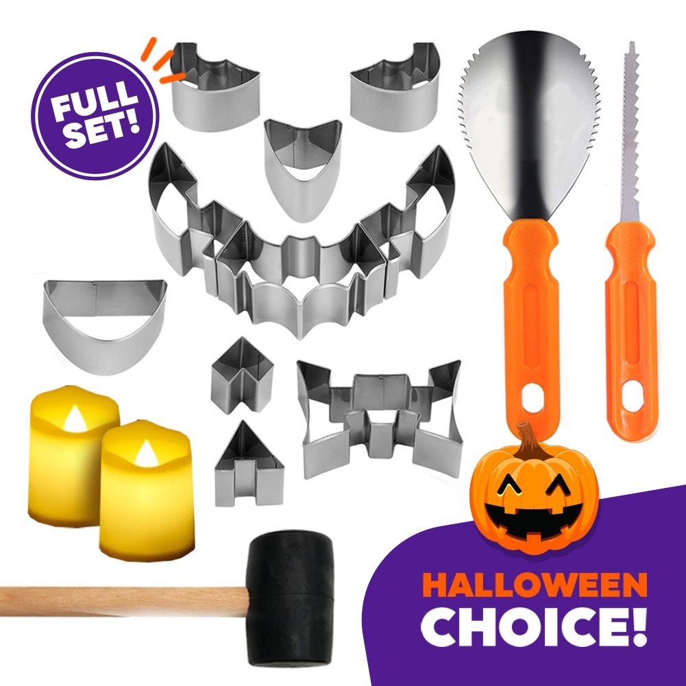 13 Pieces Halloween Pumpkin Carving Kit + Hammer, Professional Stainless Steel Carving Punchers T... | Walmart (US)