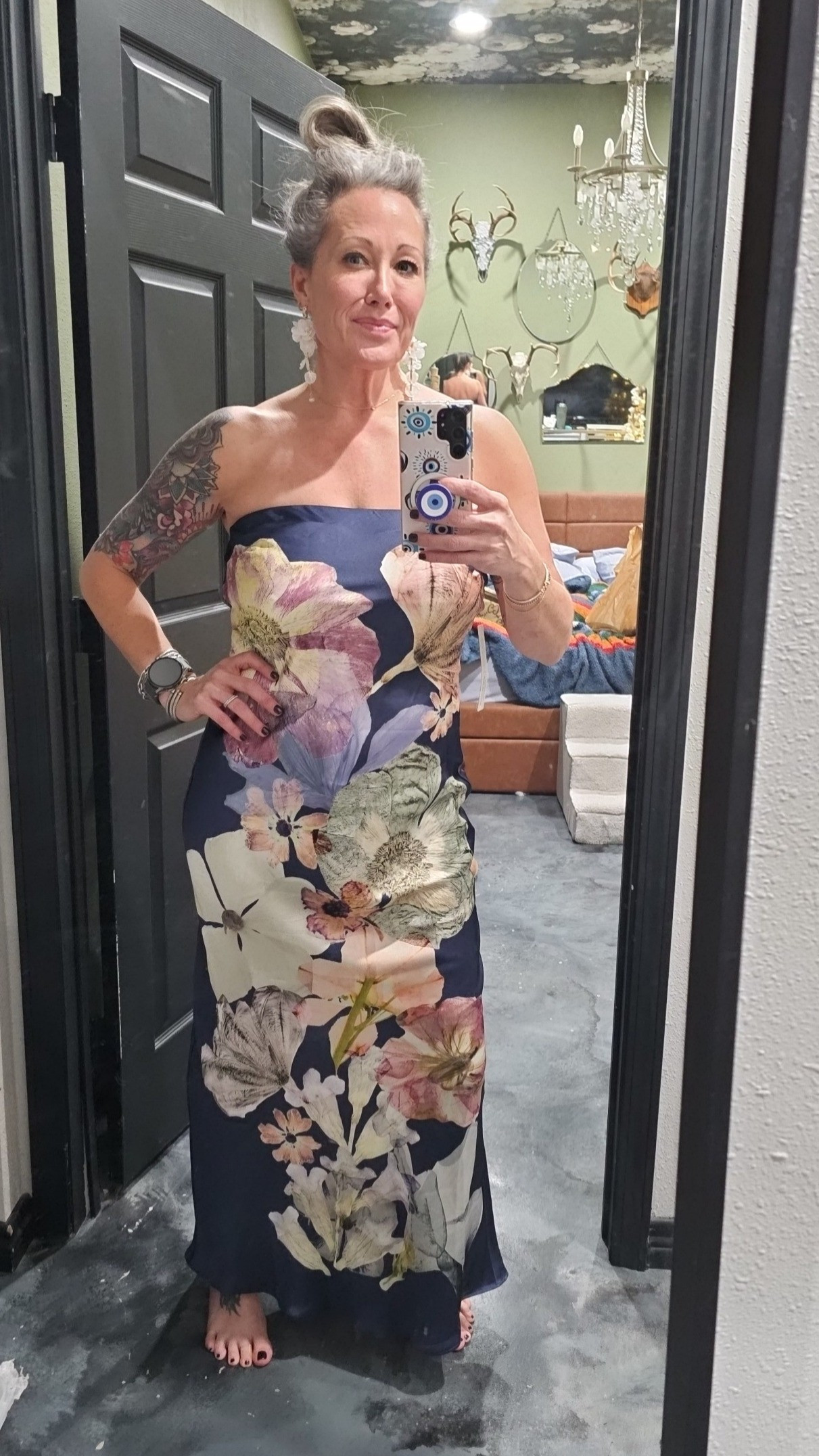 How STUNNING is this beautiful strapless satin dress from @anthropologie They make this in sonny colors and patterns and I get one every year. They are THAT beautiful! And they look good on every body type! This would be good for a wedding,  brunch, date night, or just to the mailbox! 5'6 160lbs and I'm wearing a large. 

#LTKOver40 #LTKMidsize