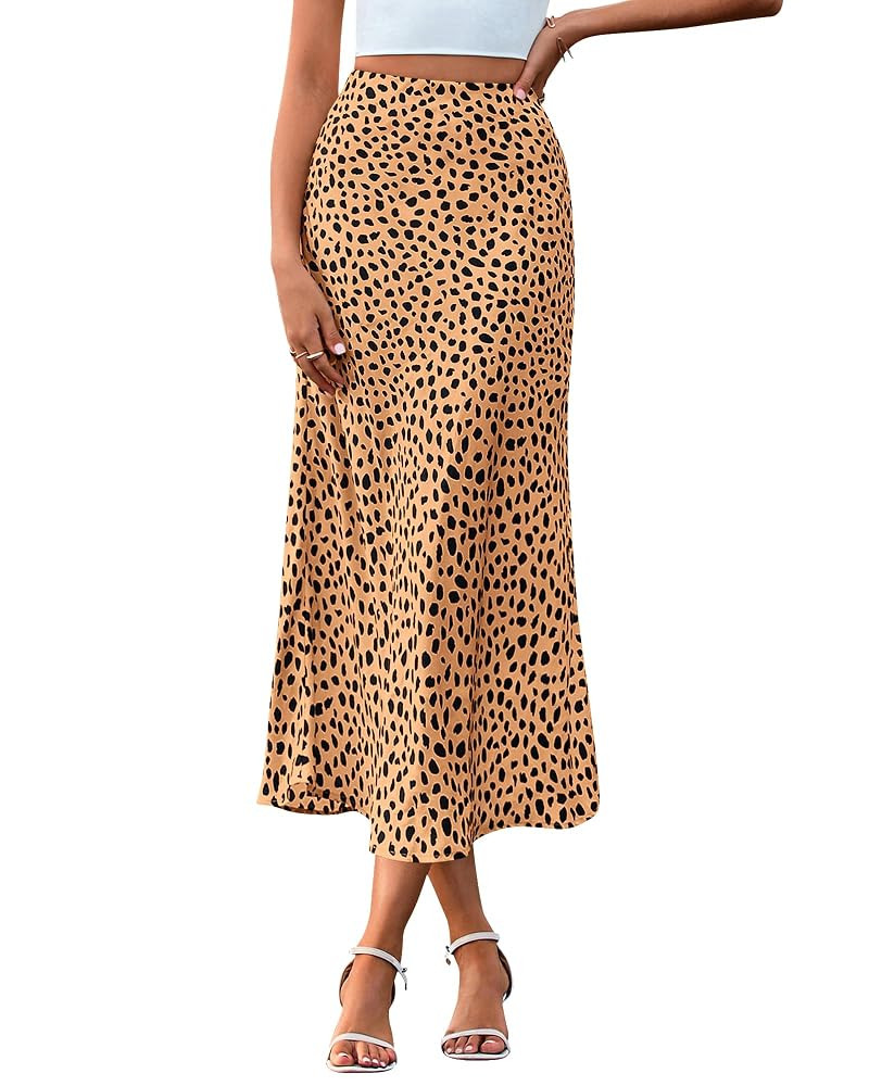 BTFBM Satin Skirts for Women 2025 Fall High Waisted A-Line Leopard Print Cocktail Wedding Long Si... | Amazon (US)