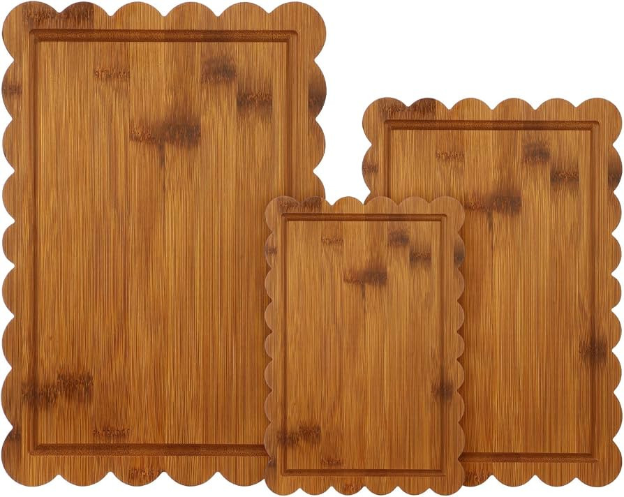3 Pcs Charcoal Bamboo Wood Scalloped Cutting Boards, Medium     Juice Groove, Kitchen, Wood Charc... | Amazon (US)