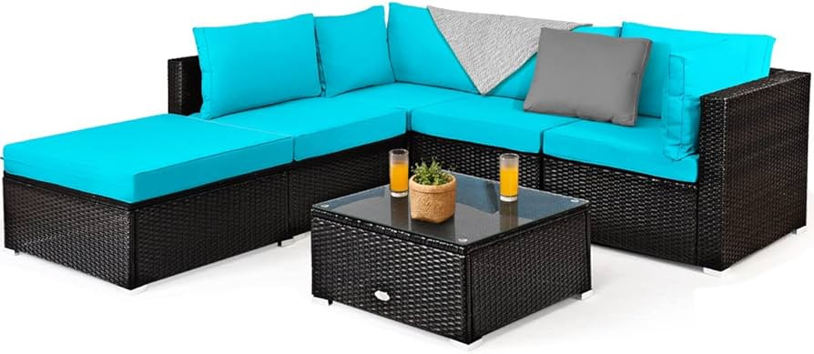 Tangkula 6 Piece Patio Furniture Set, Outdoor Deck Lawn Backyard Durable Steel Frame PE Rattan Wi... | Amazon (US)