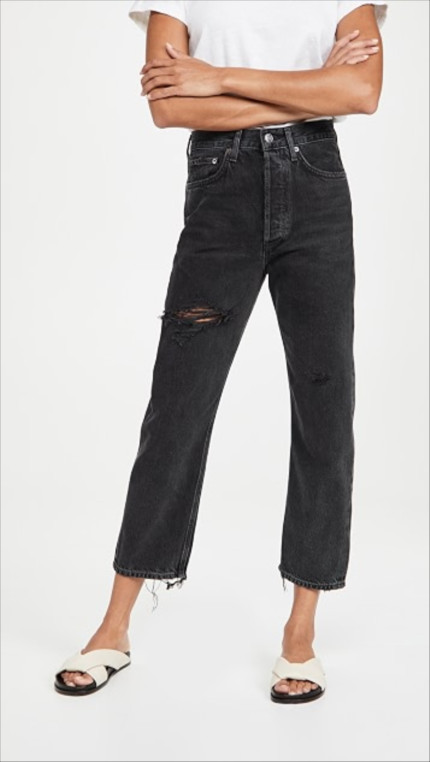 Click for more info about 90's Crop Mid Rise Loose Straight Jeans
