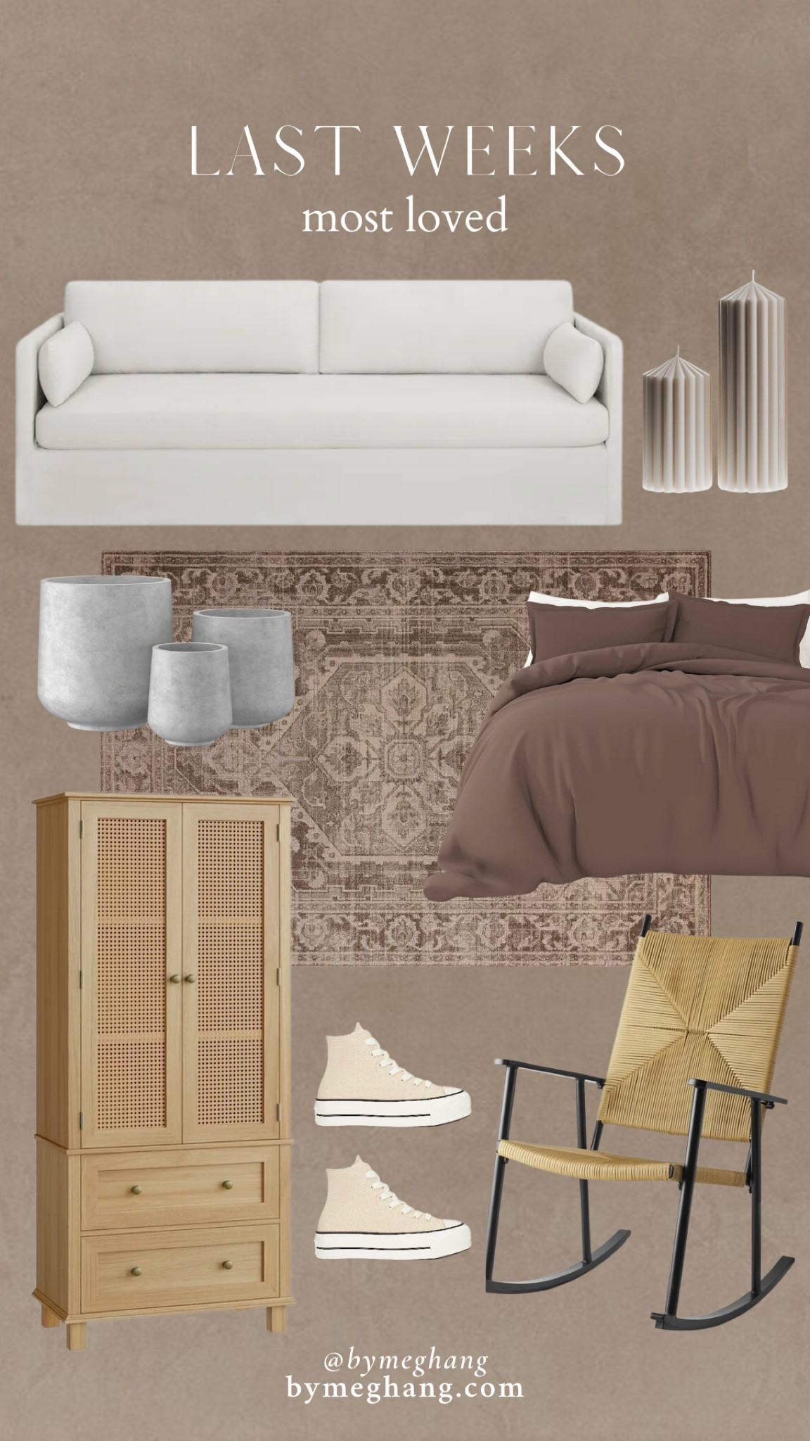 Last weeks most loved items! The sofa that’s under $400, the prettiest candles in the world, the set of 3 cement look planters at an amazing price, the newest rug collection from Loloi, the chocolate brown bedding, the pottery barn look alike cabinet on sale for under $300, the perfect converse for spring, and the outdoor rocking chairs that are under $100! 

#LTKsalealert #LTKhome