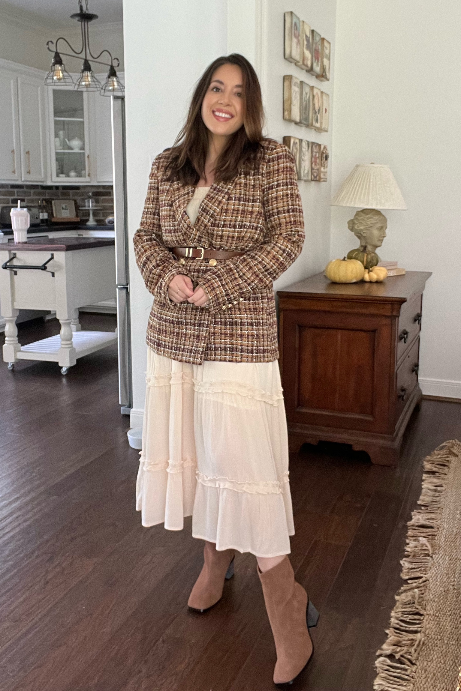Fall but make it Business! Love all these pieces and even better together 🍂 fall brown and black boots, ruffle long tan cream skirt, tweed coat

#LTKworkwear #LTKSeasonal #LTKstyletip