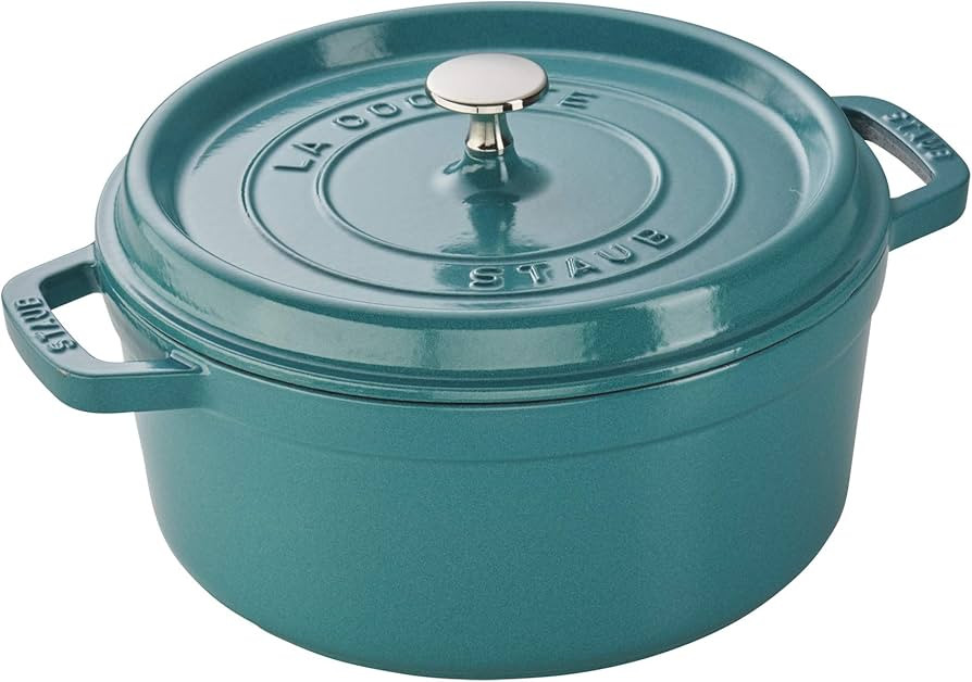 STAUB Cast Iron Round Cocotte, Dutch Oven, 4-quart, serves 3-4, Made in France, Turquoise | Amazon (US)