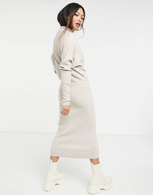 Vila knitted midi dress with high neck and long sleeves in cream | ASOS (Global)
