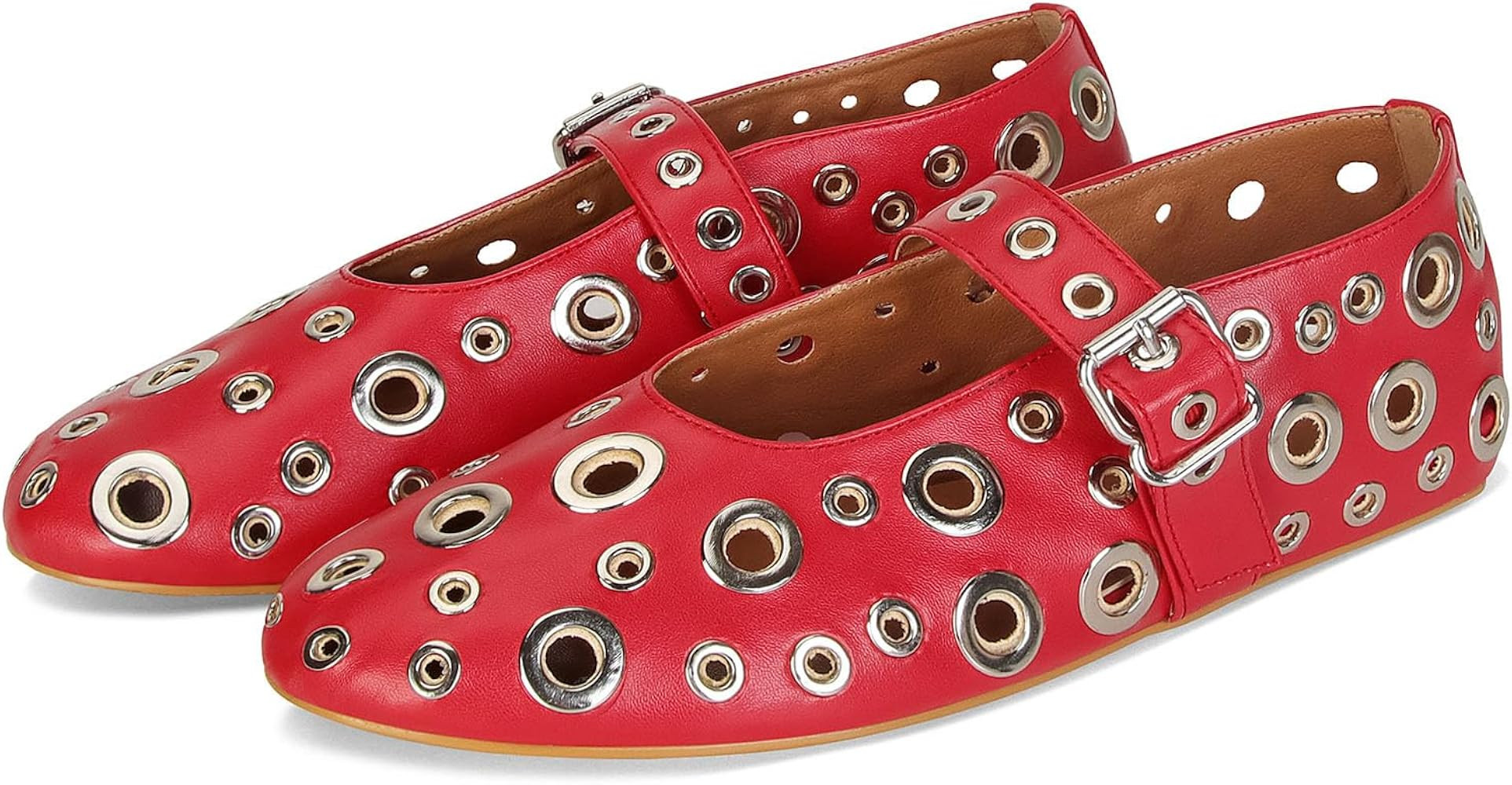 MICIFA Ballet Flats for Women with Buckle Strap Mesh Perforated Metal Studded Mary Jane Comfortab... | Amazon (US)