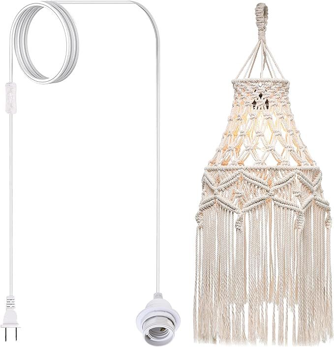 Bohe Handmade Bohemian Chandelier Macrame Shade Hanging Lamp Pendant 1-Light Ceiling Fixtures Tha... | Amazon (US)