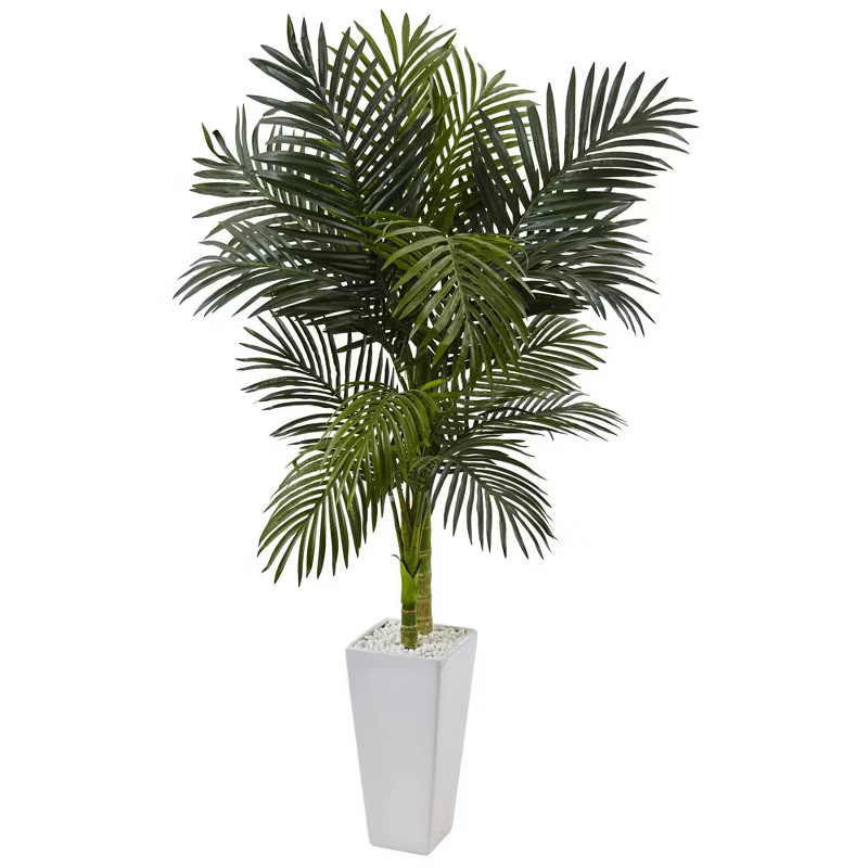 60" Artificial Golden Cane Palm Tree in Planter White - Nearly Natural | Target