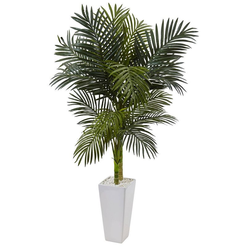 60&#34; Artificial Golden Cane Palm Tree in Planter White - Nearly Natural | Target