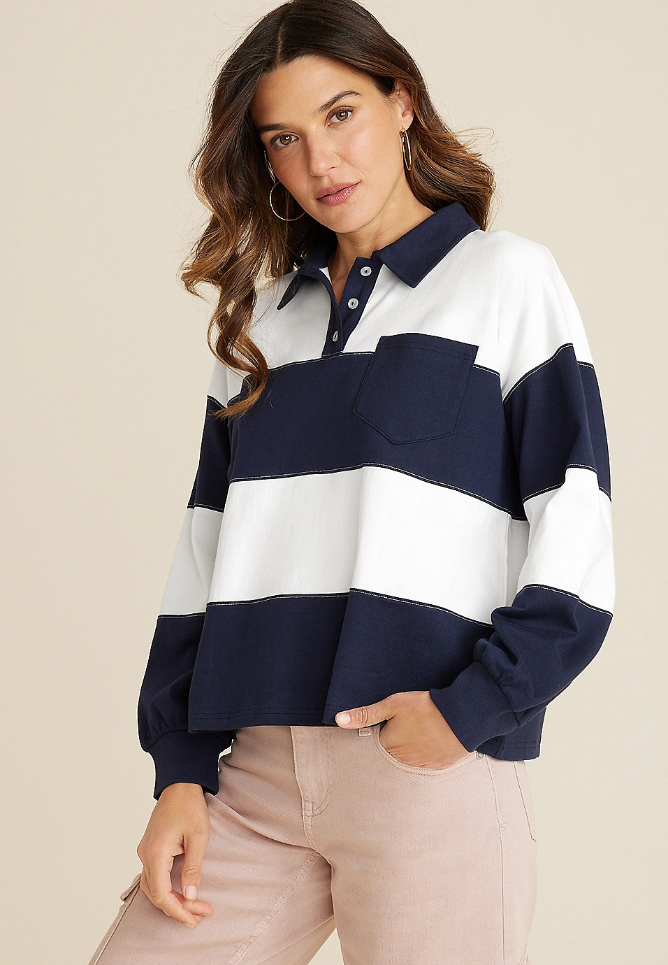Collared Rugby Striped Henley Tee | Maurices