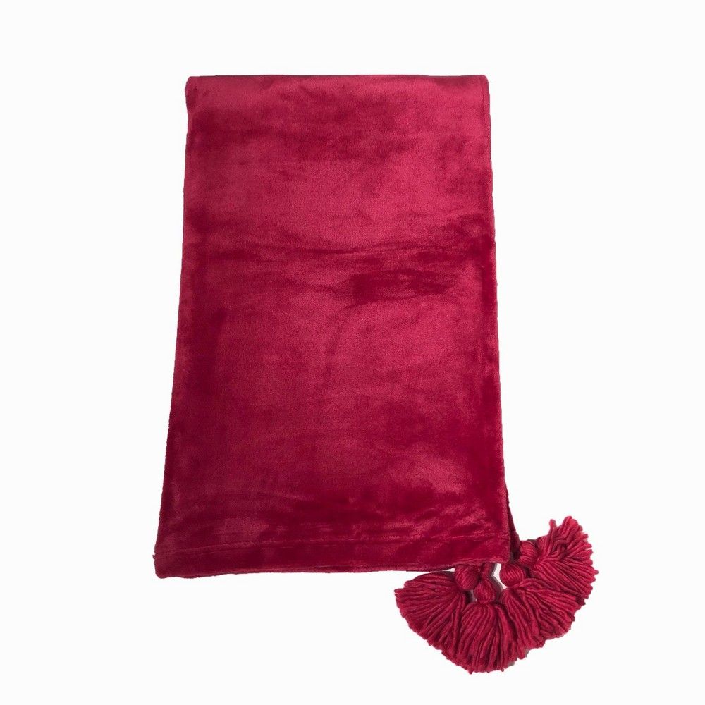 Solid Plush Throw Blanket with Yarn Tassels Berry - Opalhouse | Target