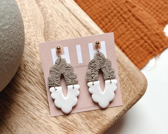 Clay Earrings | Boho Earrings | Bridesmaids Gifts | Gold Plated Earrings | Neutral Style | Black ... | Etsy (US)