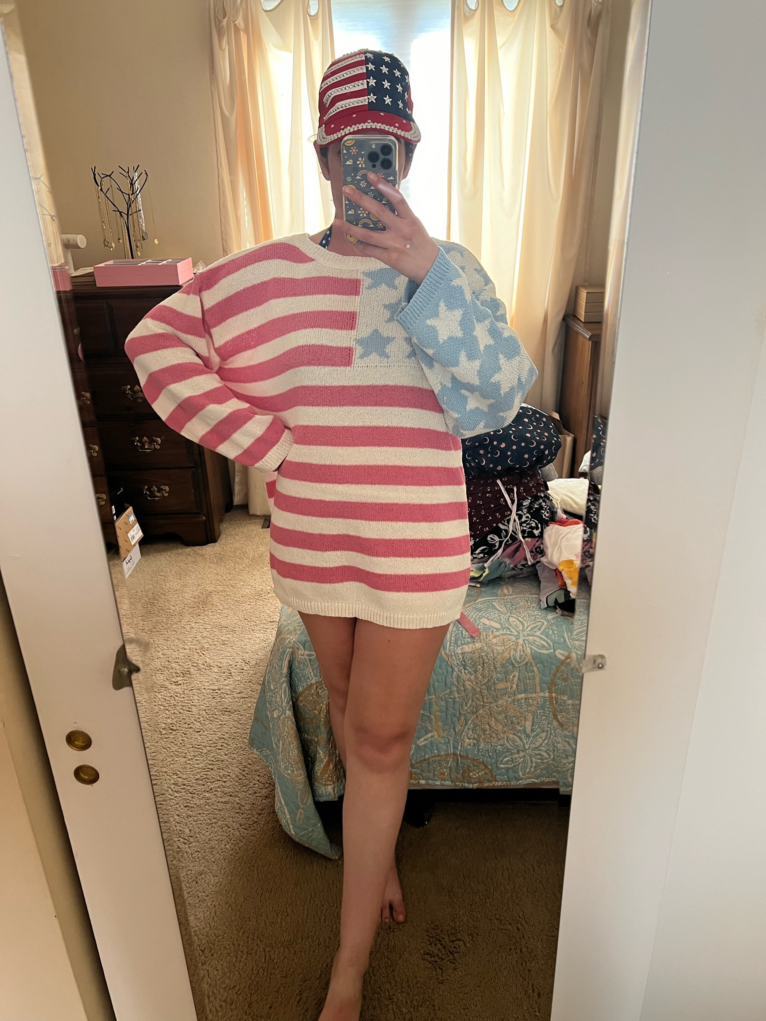 4th of July Outfit - Stars and Stripes sweater (size medium). Two piece bathing suit (size small).  #4thofjulyoutfit #4thofjuly #sweater #sweaters #bathingsuit #twopiece #bikini #summeroutfit Summer Outfit 

#LTKFindsUnder100 #LTKStyleTip #LTKSeasonal