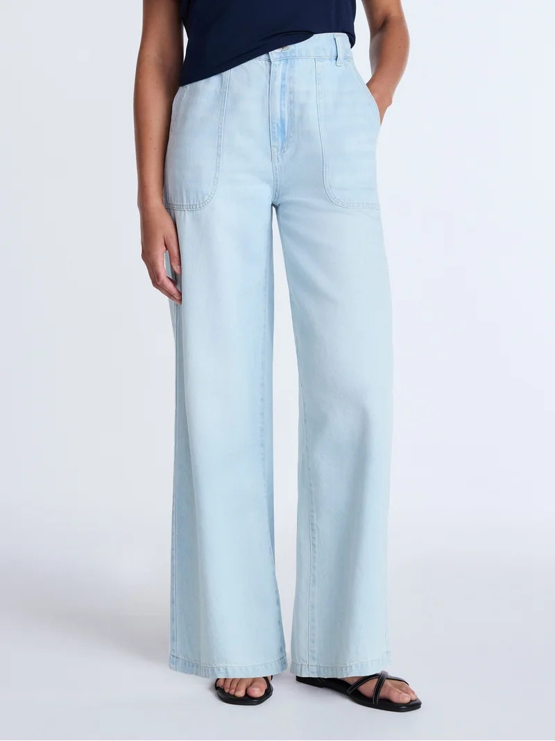 Time and Tru Women's High Rise Draped Utility Jeans, 30" Inseam, Sizes XS-XXXL | Walmart (US)