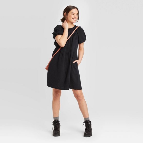 Women's Short Sleeve Crewneck Smocked Gauze Shift Dress - Universal Thread™ | Target