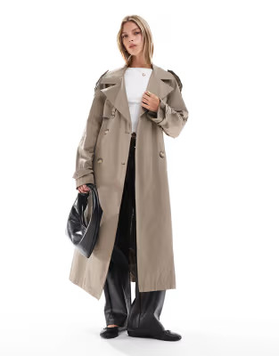 Bershka maxi trench coat in khaki | ASOS | ASOS (Global)