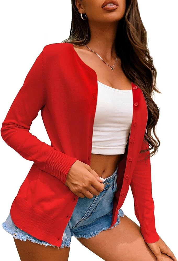 a.Jesdani Women's Button Down Crew Neck Long Sleeve Soft Knit Cardigan Sweaters | Amazon (US)