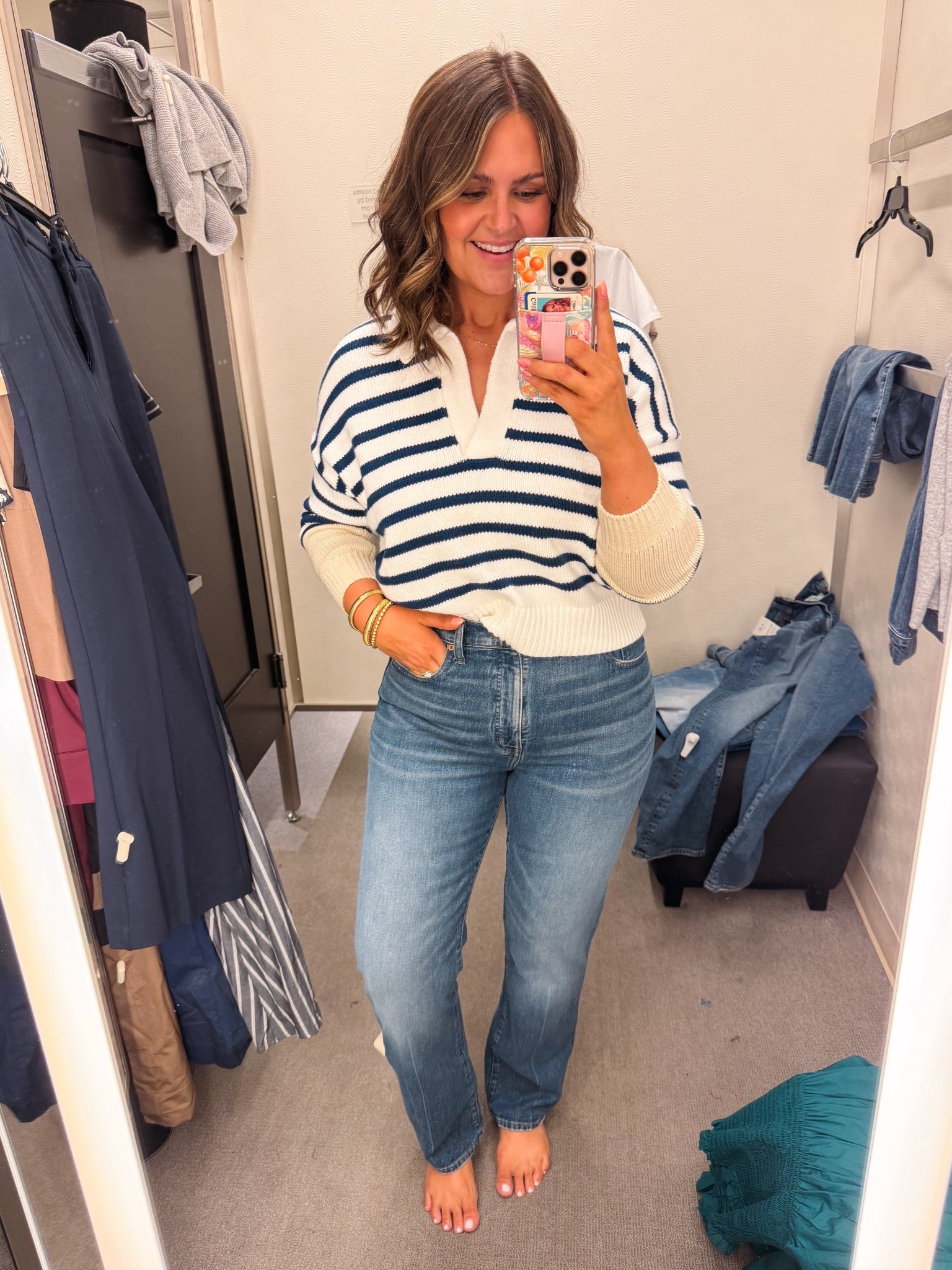 Nordstrom sale finds. 

Best jeans EVER. For 3 years, they’ve been the G.O.A.T. I do a 31
*the website picture shows them rolled up but they don’t come that way

Sweater, large

#LTKStyleTip #LTKMidsize #LTKFindsUnder100