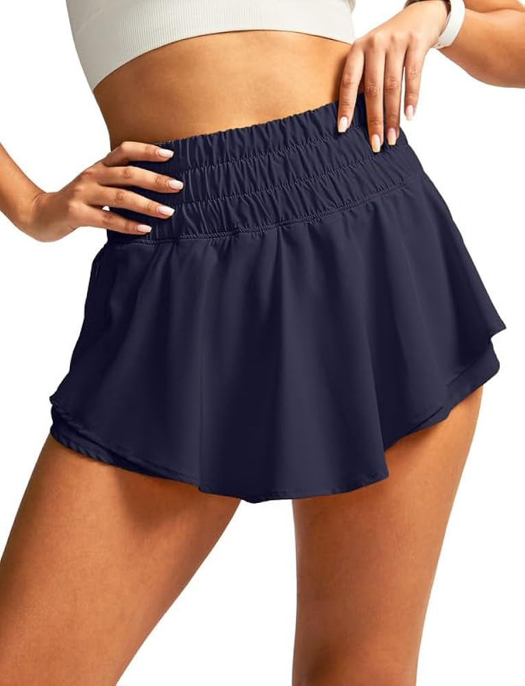 SANTINY Flowy Athletic Shorts for Women High Waisted Running Workout Shorts Ruffle Tennis Skirt S... | Amazon (US)
