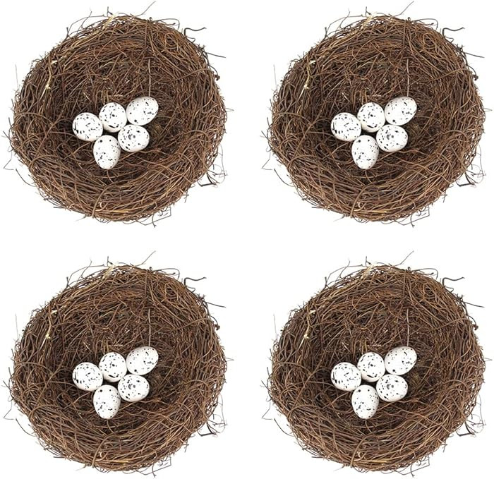 Artificial Birds Nest, 4 Set Handmade Natural Easter Nest Decor With Foam Eggs for DIY Crafts, Ga... | Amazon (CA)