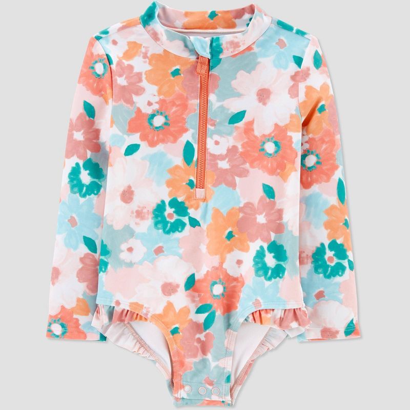 Carter's Just One You® Toddler Girls' Floral Print Long Sleeve One Piece Rash Guard | Target