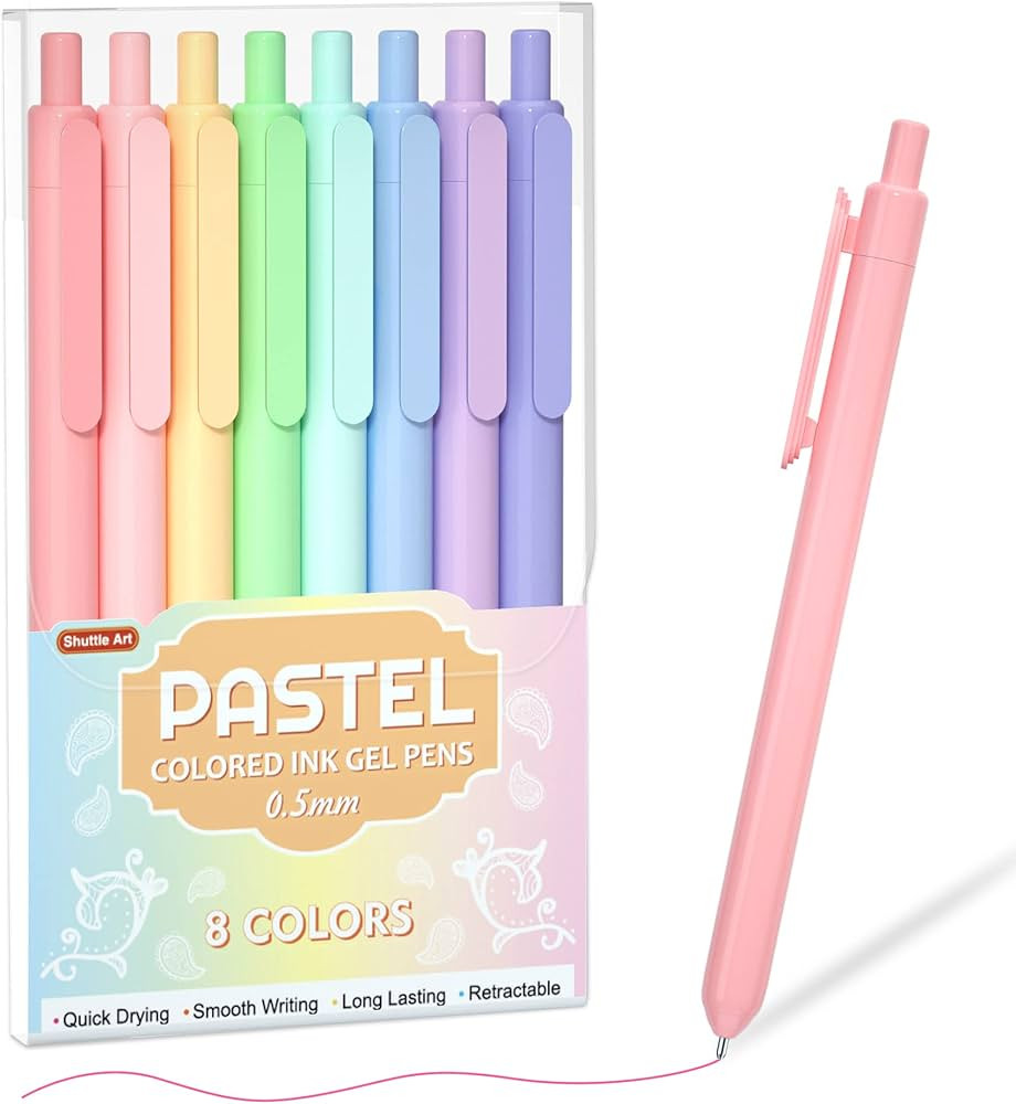 Shuttle Art Colored Retractable Gel Pens, 8 Pastel Ink Colors, Cute Pens 0.5mm Fine Point Quick Dryi | Amazon (US)