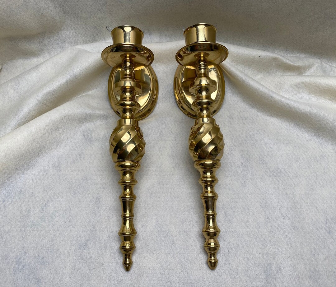 Large Pair of Brass Candle Sconces 14 Inch Vintage Candle - Etsy | Etsy (US)