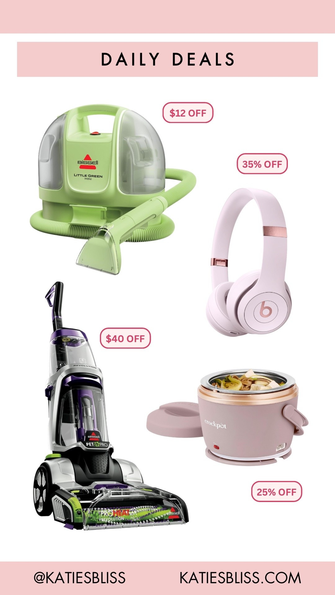 Daily deals ✨

Amazon. Cleaning. Home reset. Carpet cleaner. BISSELL. Headphones. Beats. Mini crockpot. Home. Sale. Deal. 



#LTKSaleAlert #LTKHome