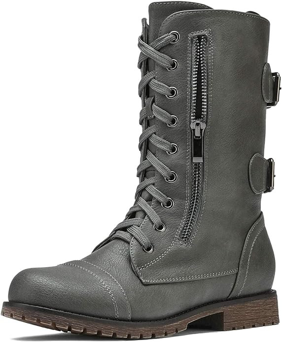 DREAM PAIRS Women's Combat Boots, Mid Calf Built-in Wallet Pocket Lace up Military Ankle Booties | Amazon (US)