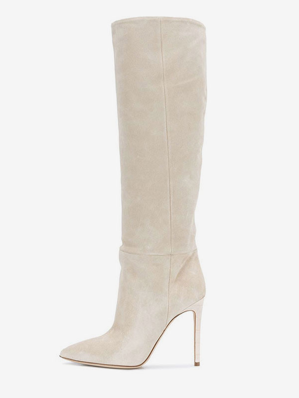 Women's Suede High Heel Boots Pointed Toe Knee Length Boots | Milanoo