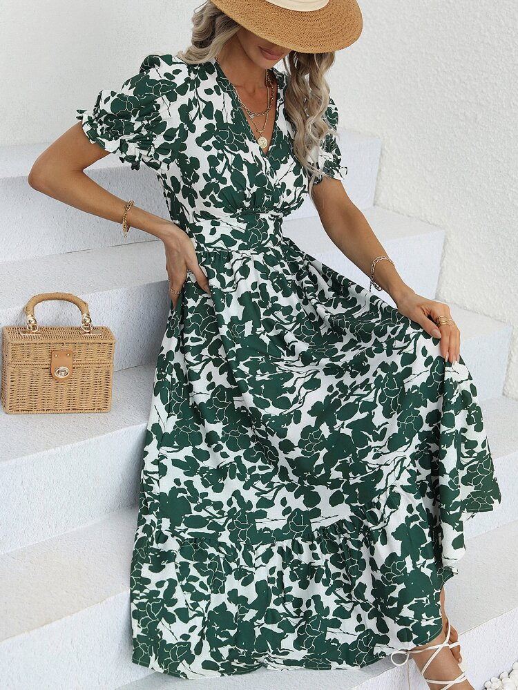 All Over Floral Print Shirred Dress | SHEIN