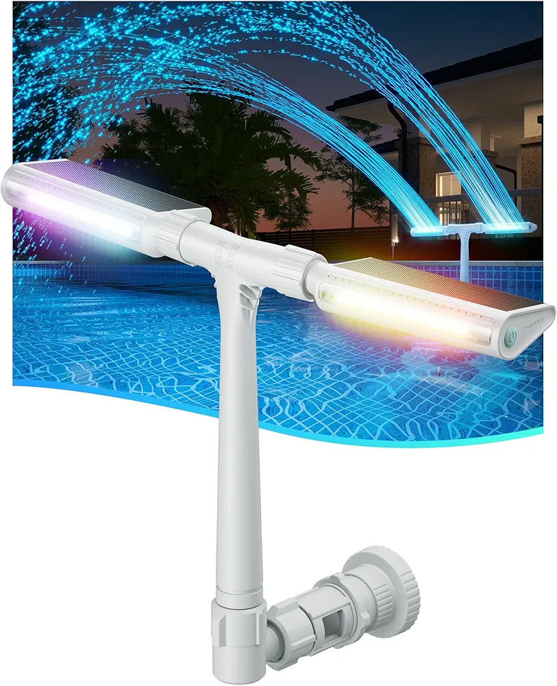 Solar Pool Fountain with 10-Color Lights – Auto Light Sensing, Remote-Controlled, Dual-Head Adj... | Amazon (US)