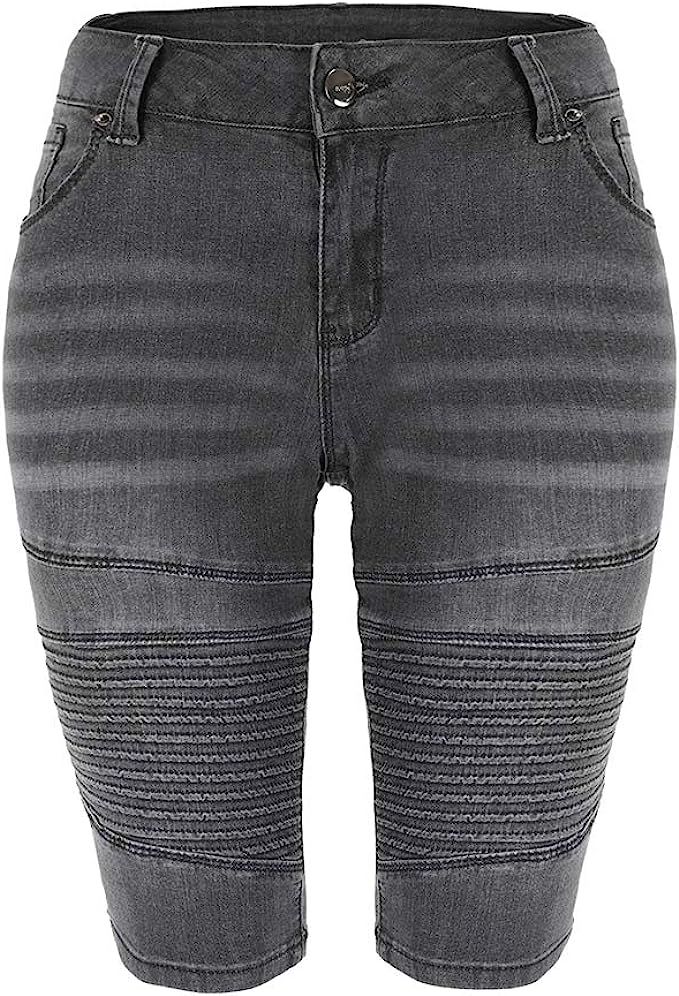 THUNDER STAR Womens Denim Ripped Bermuda Shorts Distressed Knee Length Stretch Short Jeans | Amazon (US)