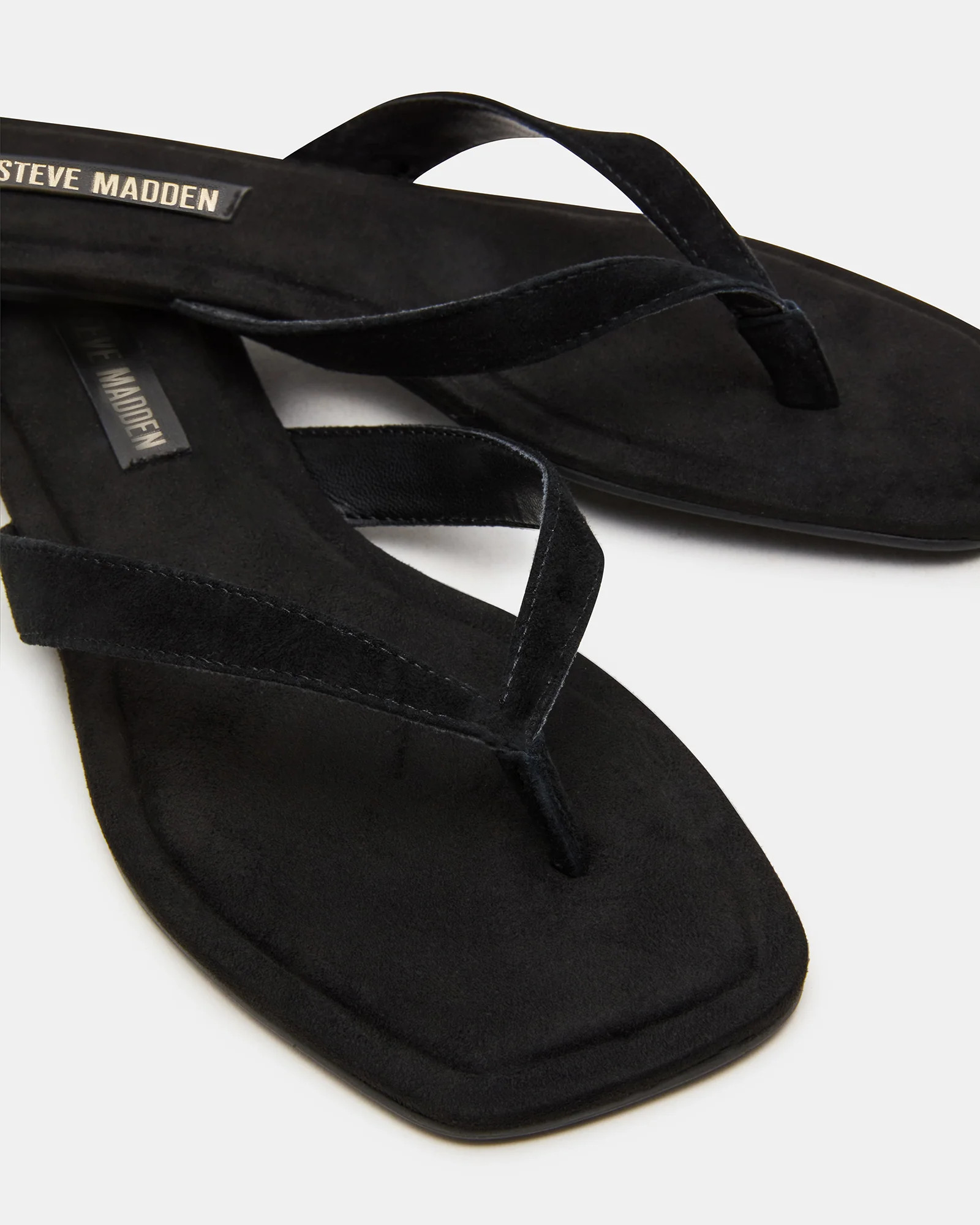 TRELLA Black Suede Square-Toe Thong Women's Sandal | Steve Madden (US)