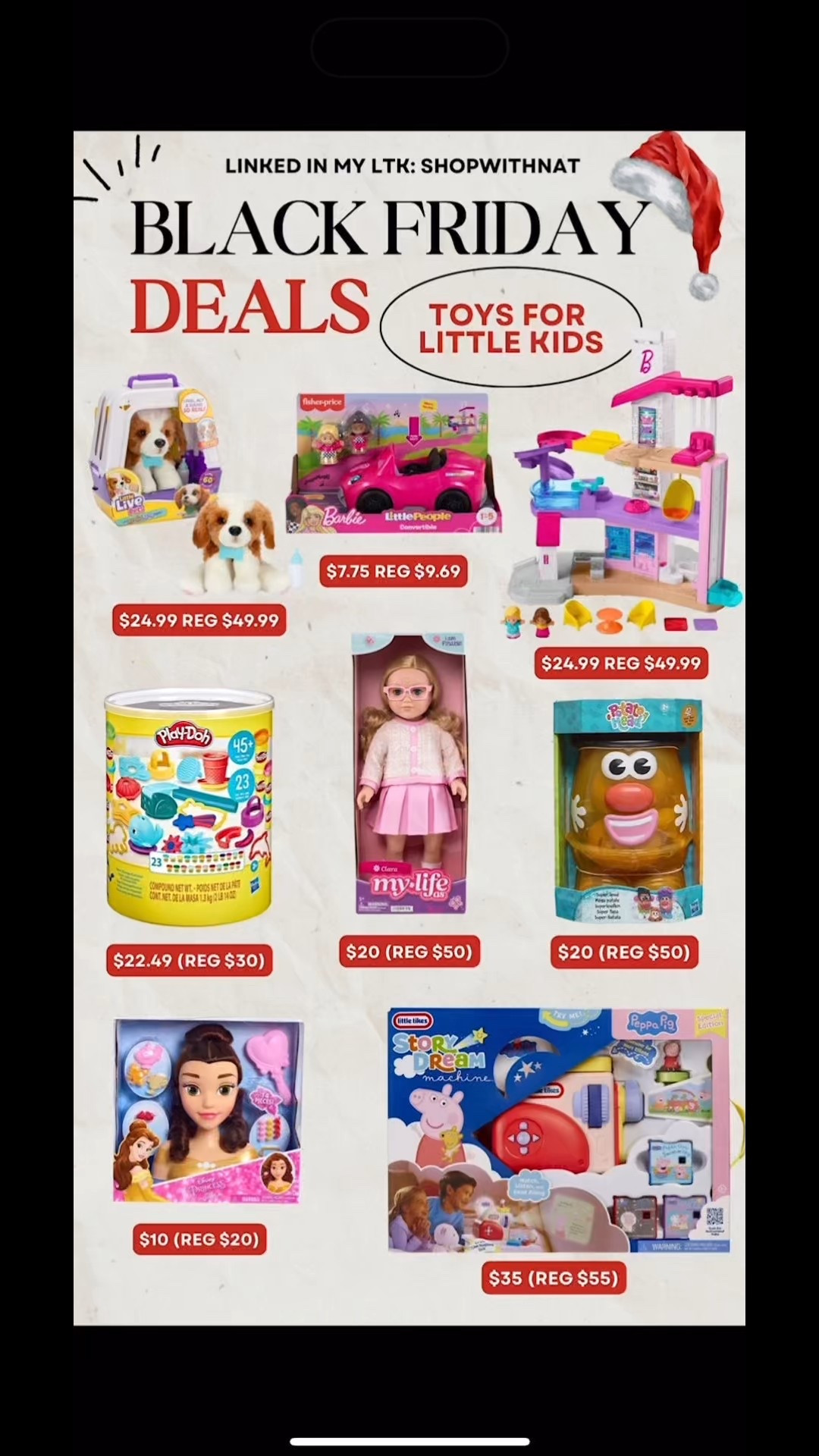 Linked in my LTK
Black Friday deals that make the perfect Christmas gift ideas for toddlers, girls, and younger kids. Potato Head comes with 42 pieces. Play Doh set has over 45 and keeps my daughter busy while I get dinner done. Belle styling head, Barbie Little People, Peppa dream machine, and more at amazing prices. Grab them before they sell out.

#christmasgiftideas
#blackfridaydeals
#kidsgiftideas 
#walmartdeals
#targetdeals 

#LTKGiftGuide #LTKHoliday #LTKCyberWeek