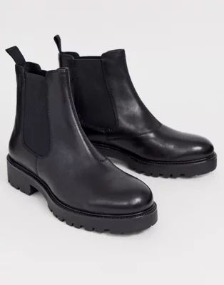 Vagabond Kenova black leather chunky flat ankle boots | ASOS US