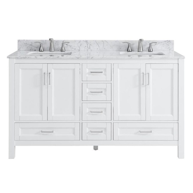 Durham 60-in White Oak Double Sink Bathroom Vanity with Carrara Natural Marble Top | Lowe's
