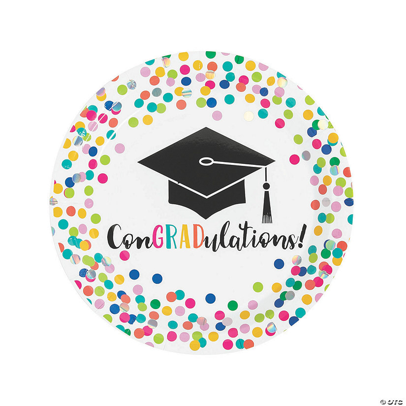 ConGRADulations Polka Dot Graduation Party Paper Dinner Plates - 8 Ct. | Oriental Trading Company