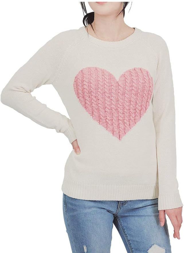YEMAK Women's Pullover Sweater – Long Sleeve Crewneck Cute Heart Star Knitted Top Sweaters | Amazon (US)