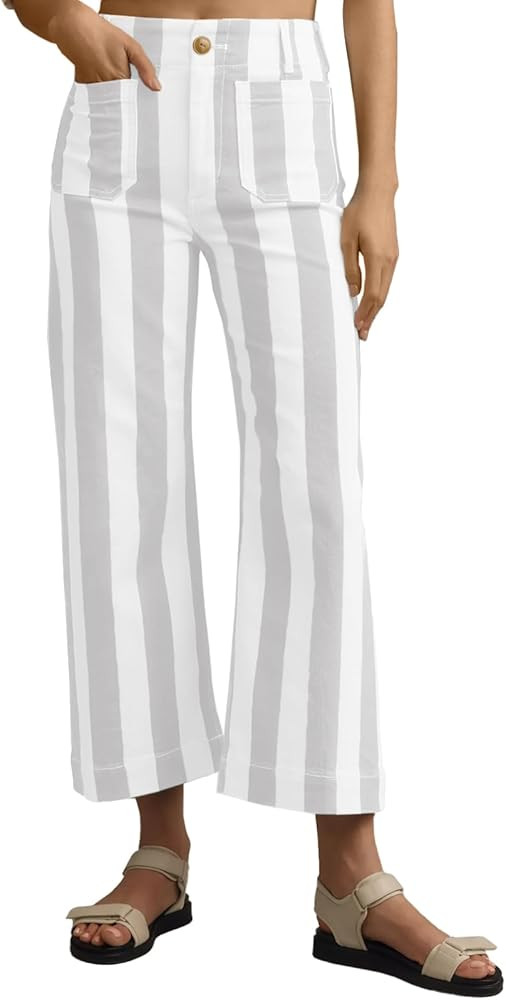 Tankaneo Womens Cropped Striped Jeans Casual High Waisted Stretchy Polka Dots Straight Leg Denim ... | Amazon (US)