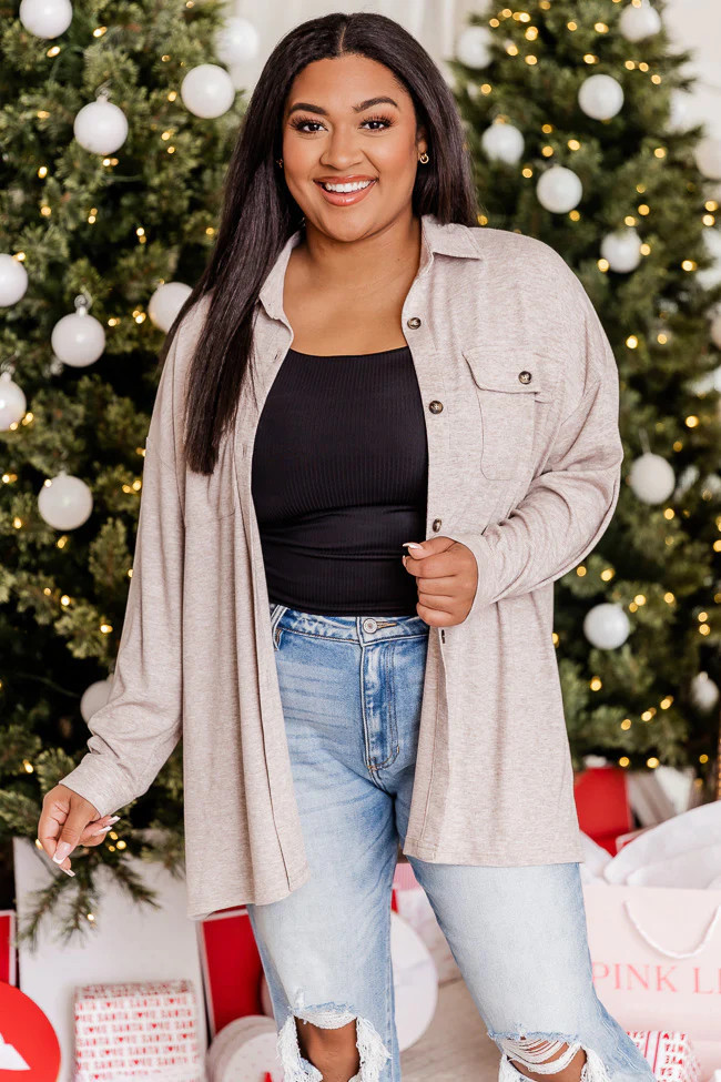 Believe The Truth Oatmeal Ribbed Shacket DOORBUSTER | Pink Lily