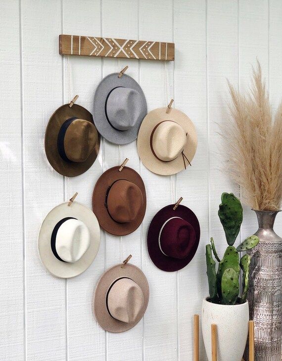 Hat Organizer - Hat Wall Hanging - Fedora Display - Hat Rack - Boho Home Decor | Etsy (US)