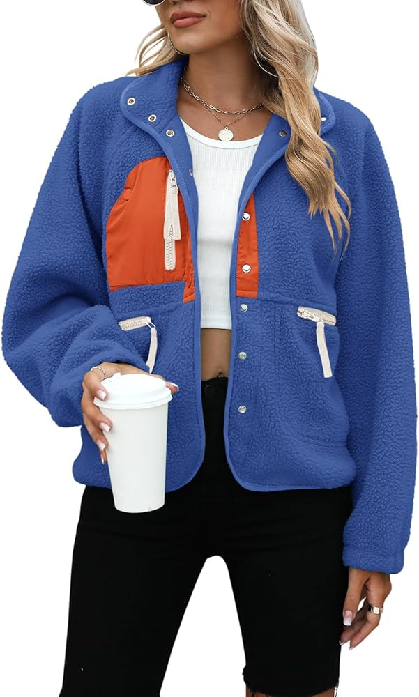 Yanekop Womens Fleece Jacket Fuzzy Long Sleeve Short Winter Coats Button Down Sherpa Jacket Outer... | Amazon (US)