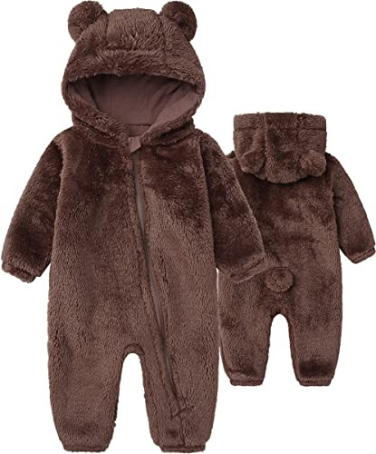 Newborn Baby Jumpsuit Hooded Fleece Rompers Long Sleeve Onesies Outwear Outfits | Amazon (US)