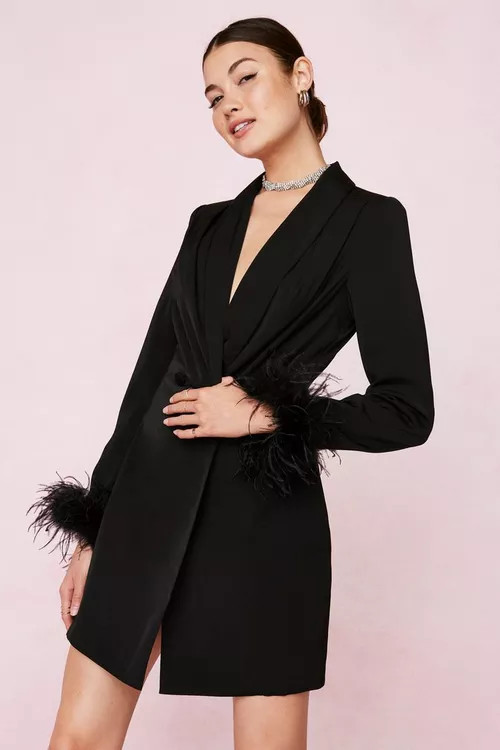 Bridal Feather Cuff Blazer Mini Dress | Nasty Gal (US)