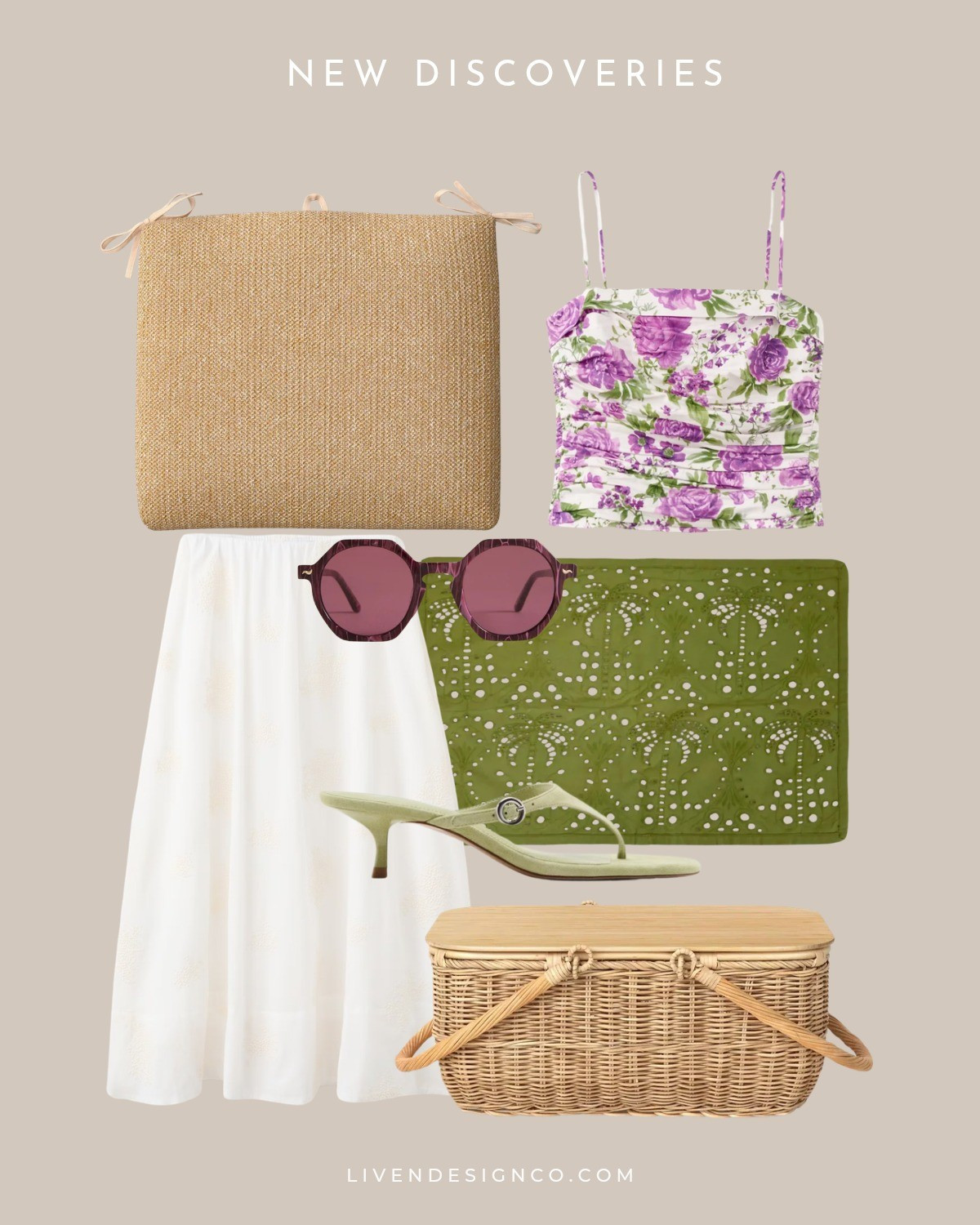 New discoveries. Style inspiration. Floral top. Mango. Outdoor chair cushion. Target home. Tuckernuck. Sunglasses. White midi skirt. Placemats. Entertaining. Picnic basket

#LTKSeasonal #LTKHome #LTKSaleAlert