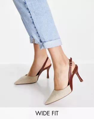 ASOS DESIGN Wide Fit Samber slingback stiletto heels in natural | ASOS (Global)