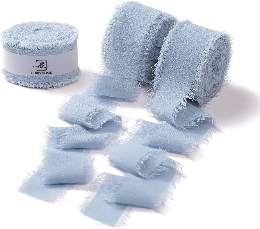 DORIS HOME Dusty Blue Chiffon Ribbon for Flower Bouquet, 1" x21Yd Fabric Ribbon for Gift Wrapping... | Amazon (US)