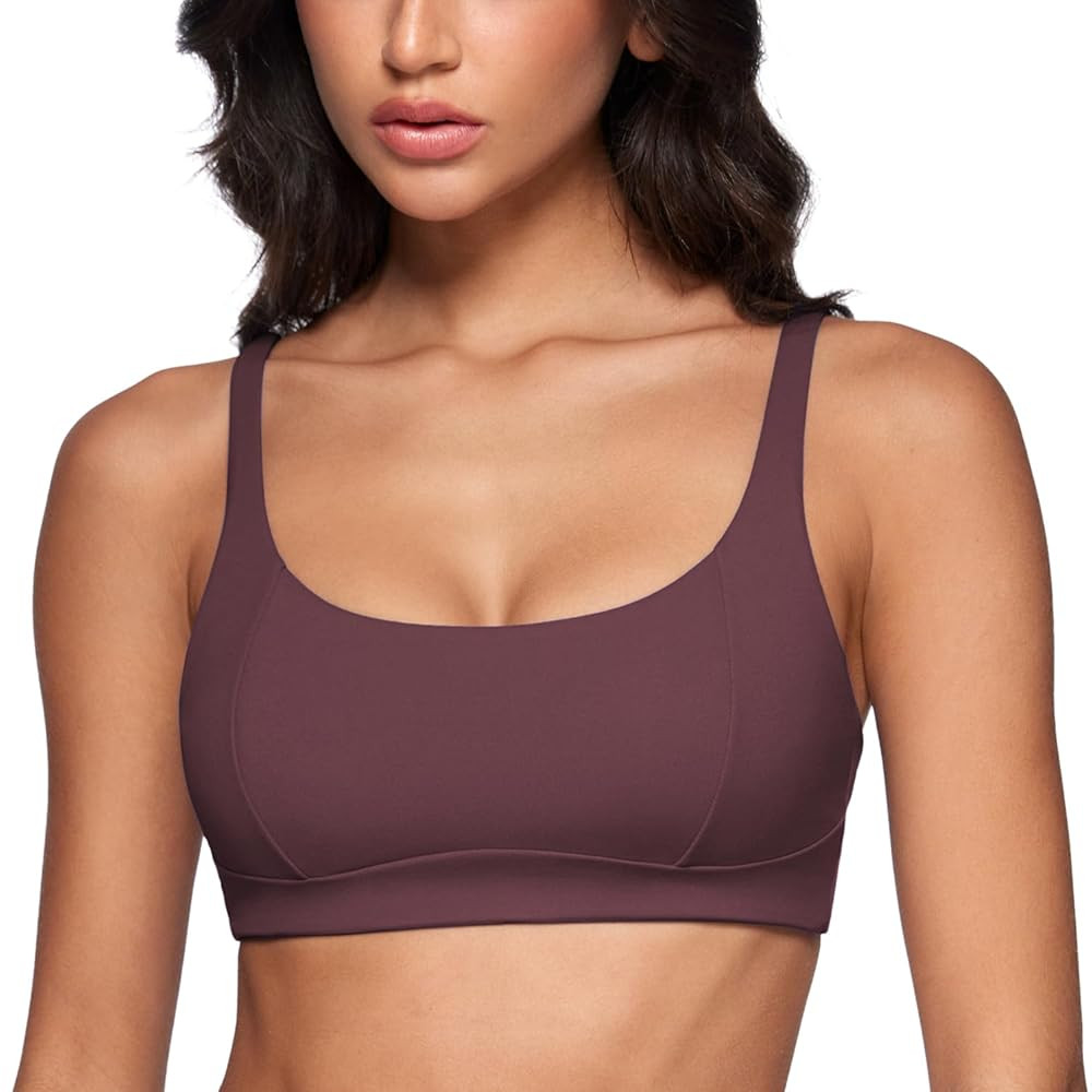 Women's Square Scoop Neck Sports Bra Thin Strap Padded Low Impact Yoga Bra Wireless Workout Crop ... | Amazon (US)